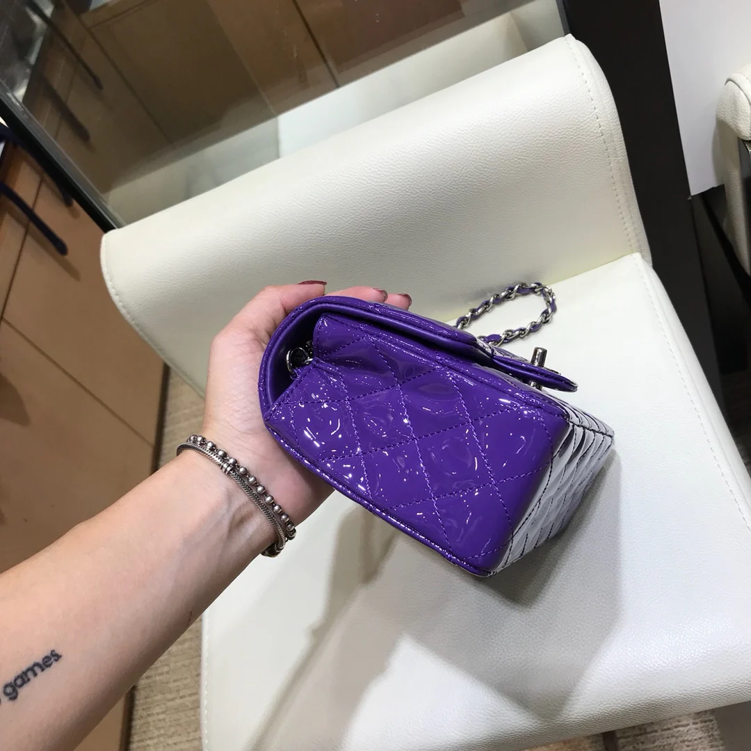 Сумка Chanel CF - лакированная кожа - серебряная цепочка - 20 см - 1