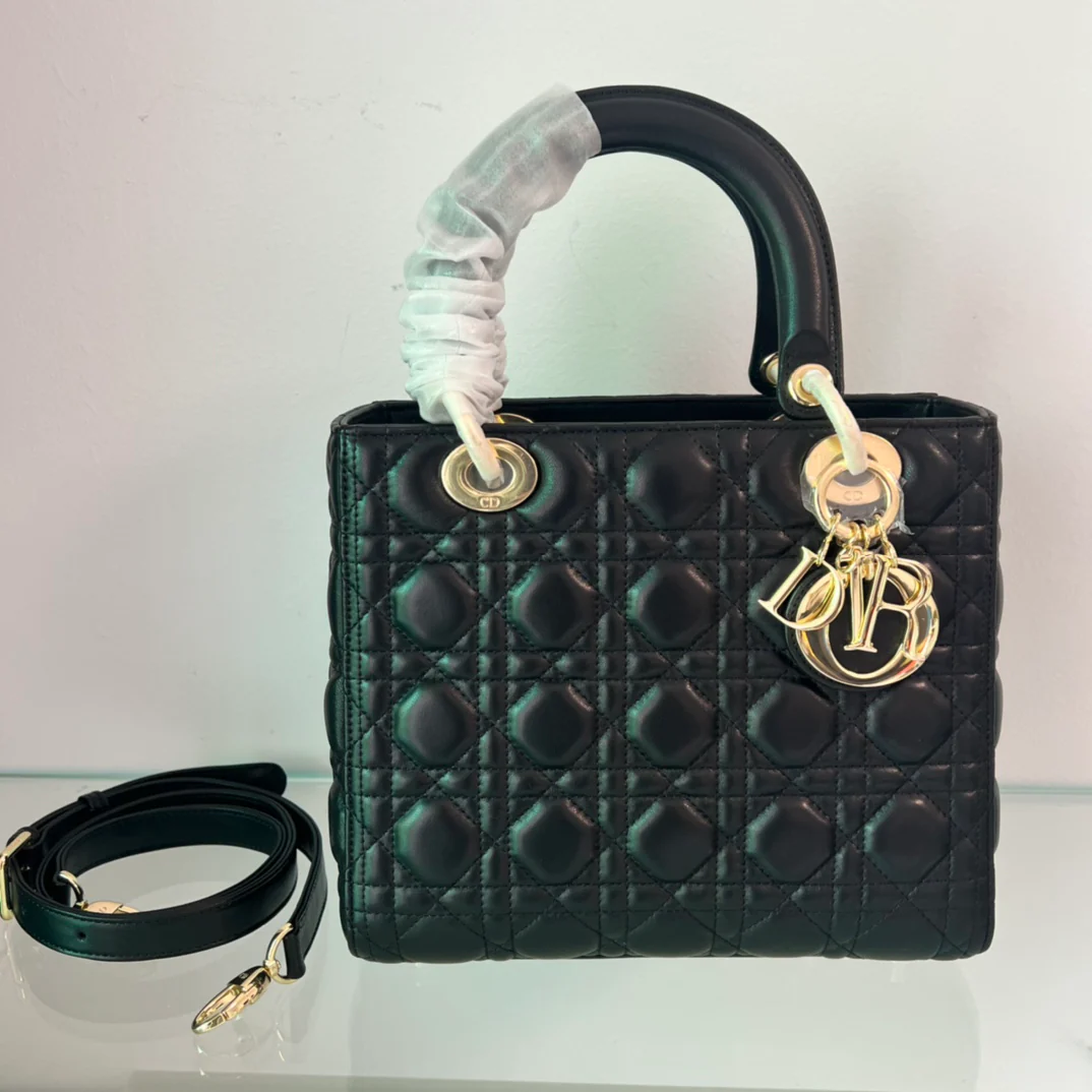 Dior Lady - Five-Quarter Princess Diana - Золотая пряжка - Черная лакированная кожа