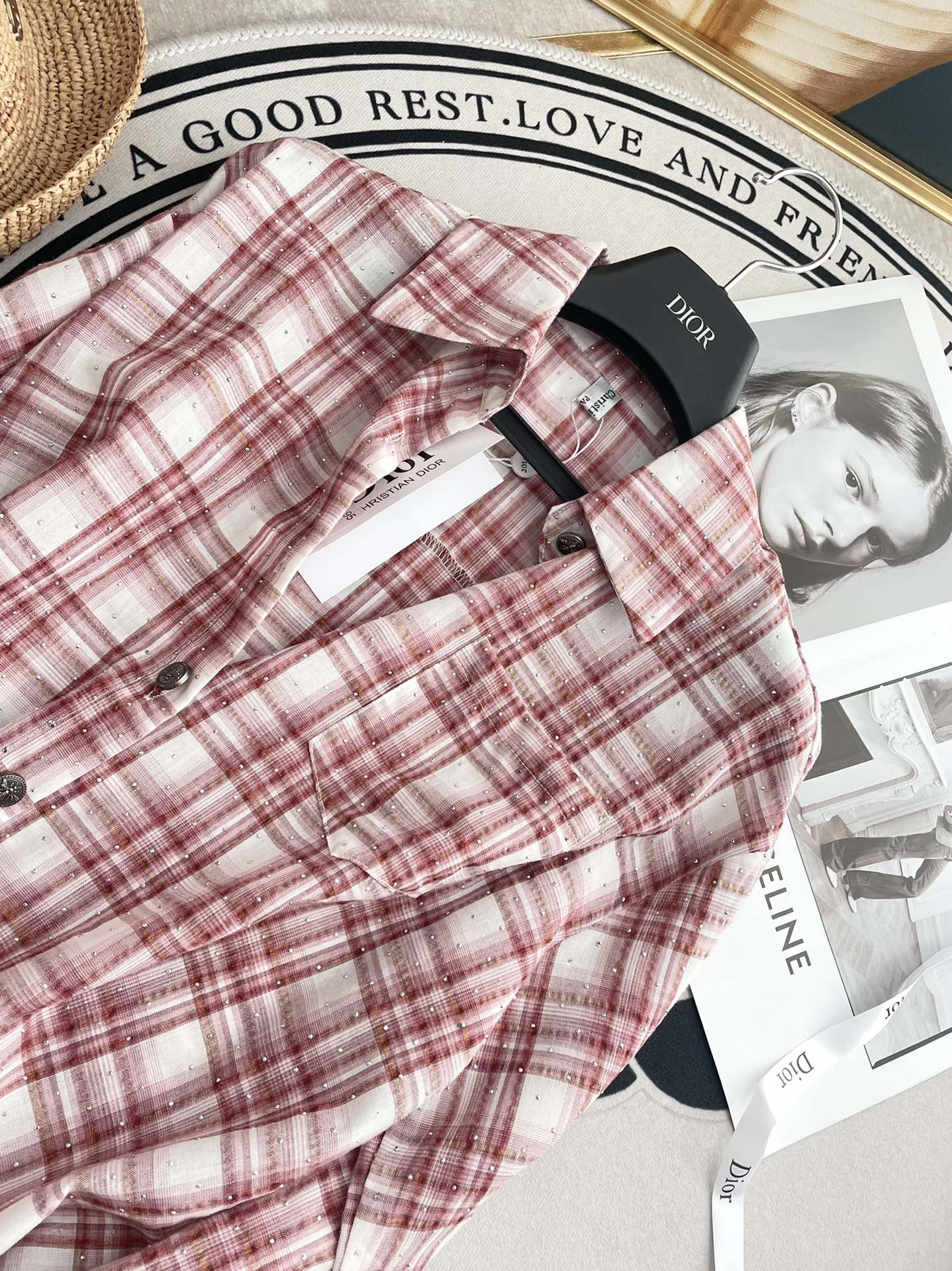 Miu Miu - 2404 - Классическая клетчатая рубашка, украшенная стразами - Красная