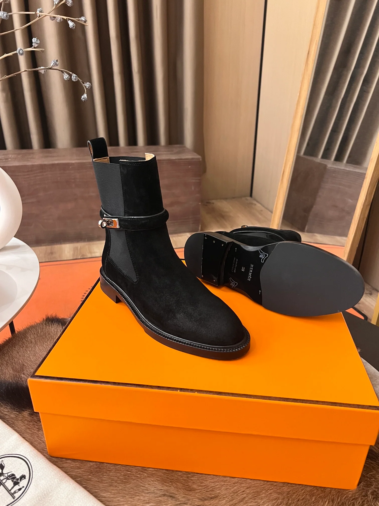 Ботинки Hermes Kelly Buckle Rider 2024 — темно-черные