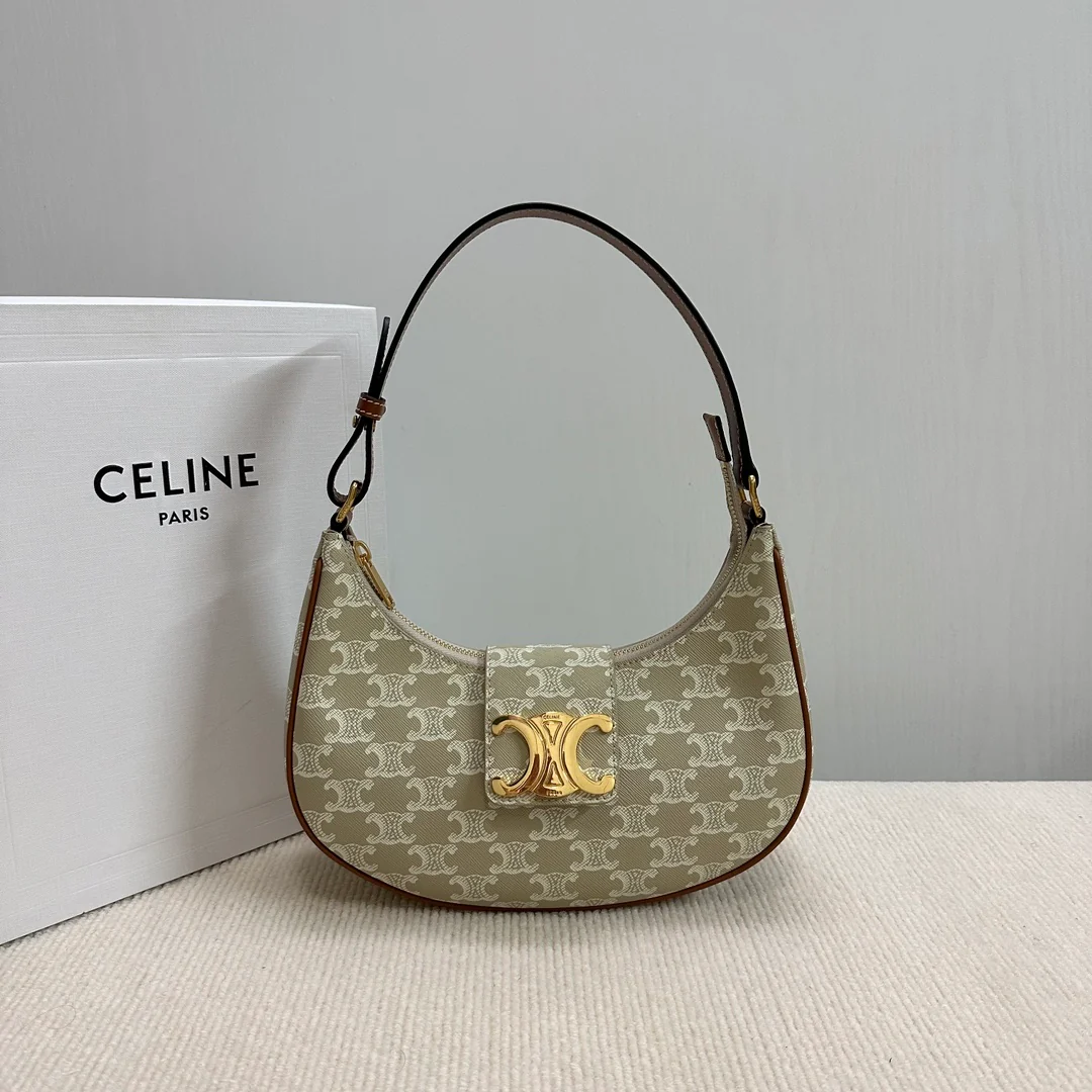Сумка через плечо Celine Ava с монограммой, бежевого цвета.