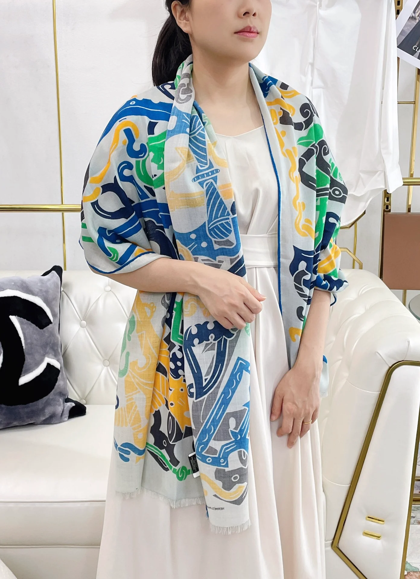 Hermes - Полосатый шарф - 180 см - 63 см - 70 см - Кашемир - 30 см - Шелк