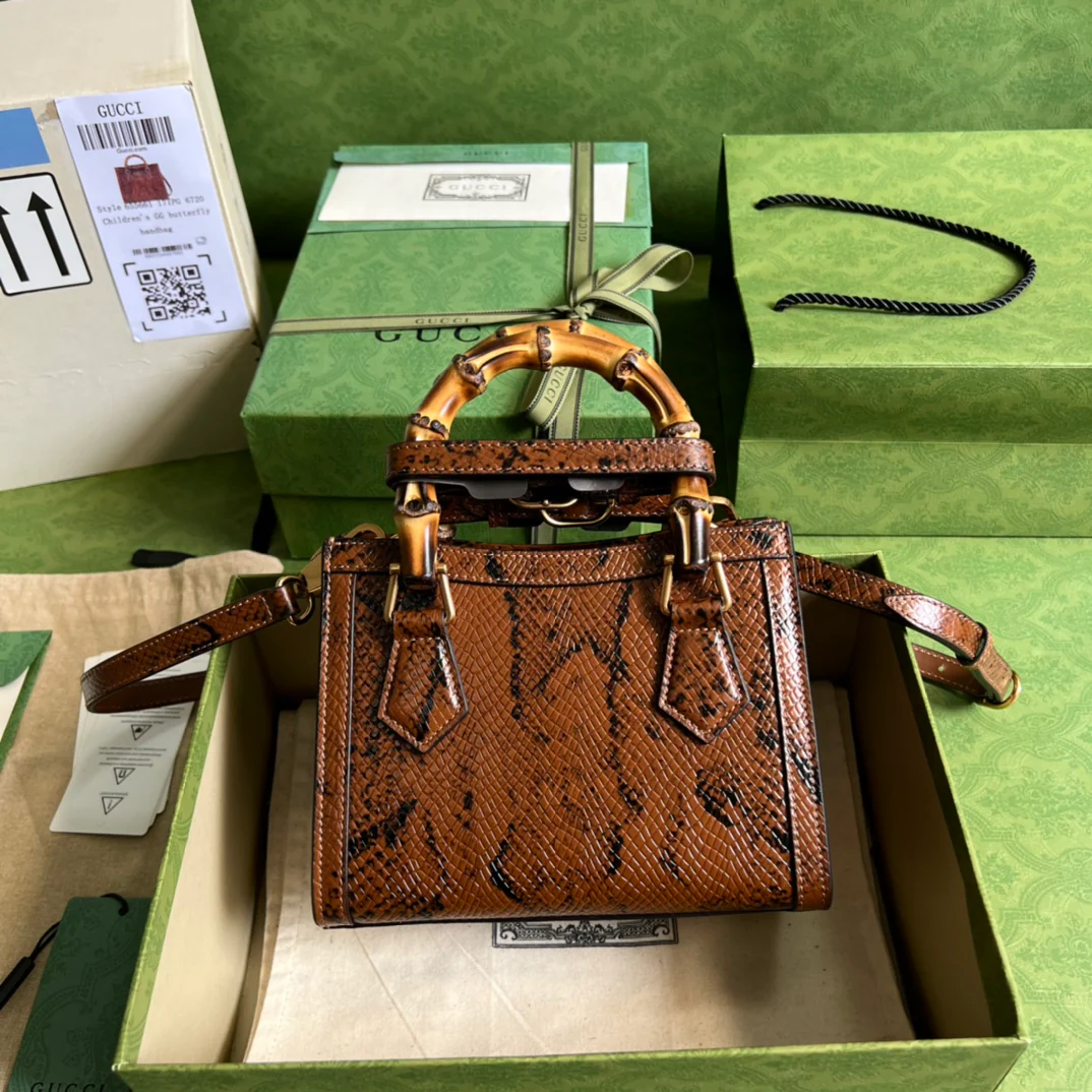 Сумка Gucci Bamboo - 20x16x10 см - Коричневая змеиная кожа