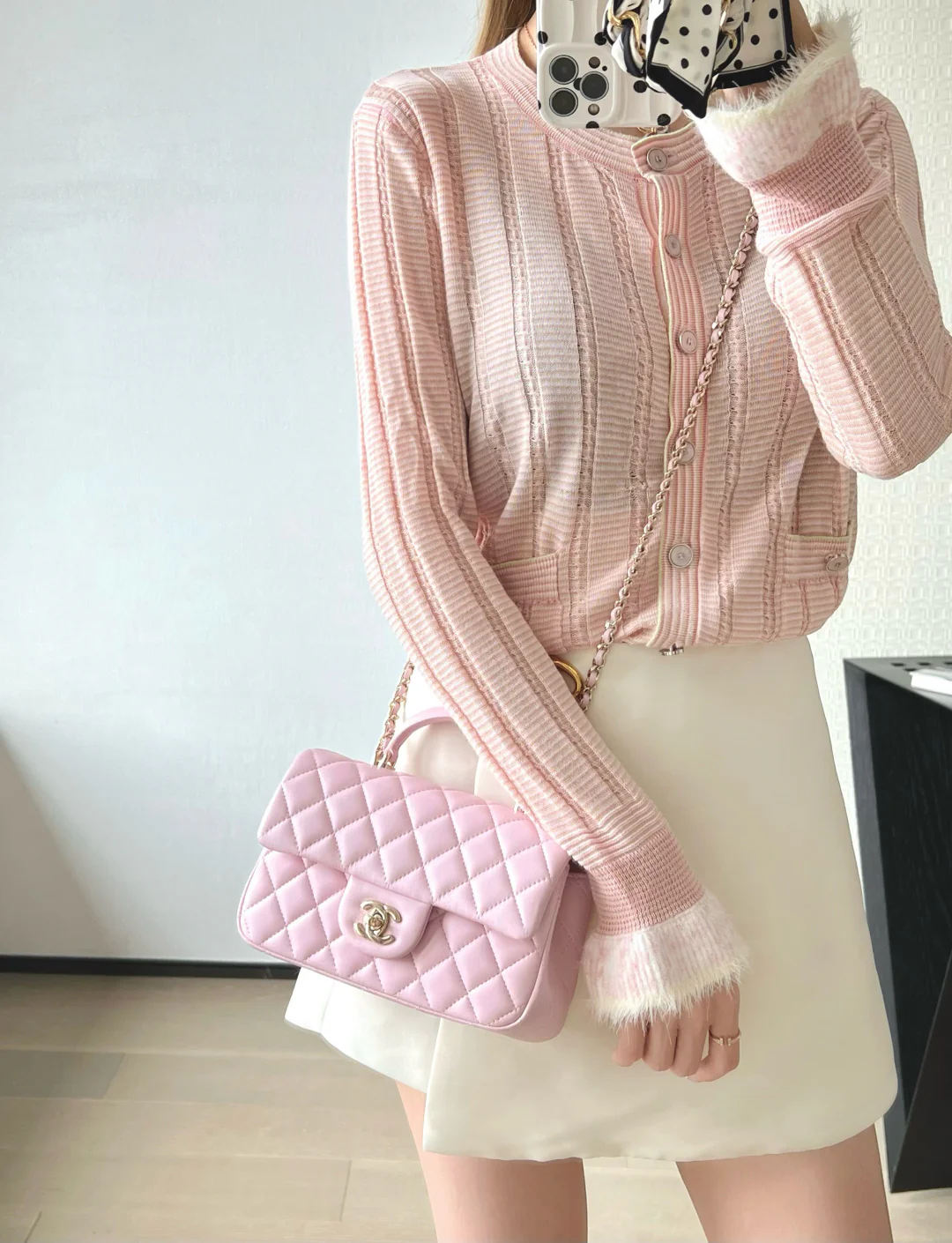 Chanel - Большая сумка - Светло-розовая - Светло-золотистая пряжка