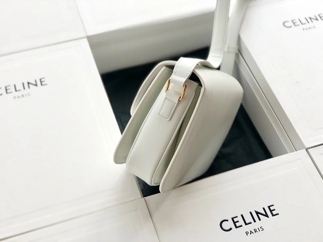 Celine Triomphe Medium Calfkin White