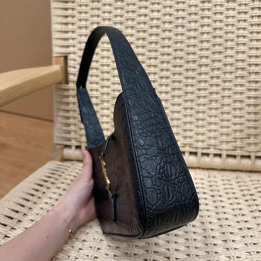 Кожаная сумка через плечо YSL-le-5-a-7 - крокодиловая кожа, черная