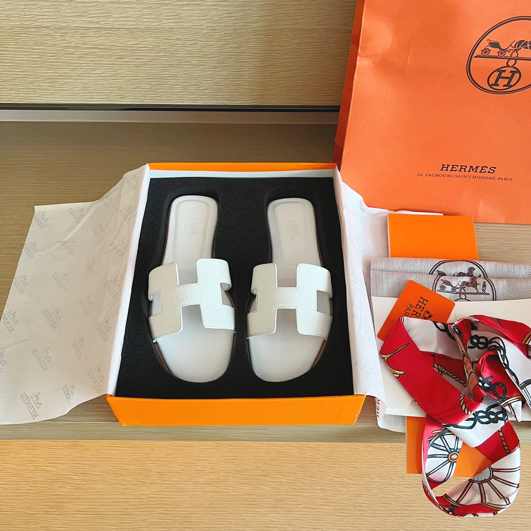 Классические домашние тапочки Hermes H - Подошва с полным покрытием и принтом в виде ладони - Белые