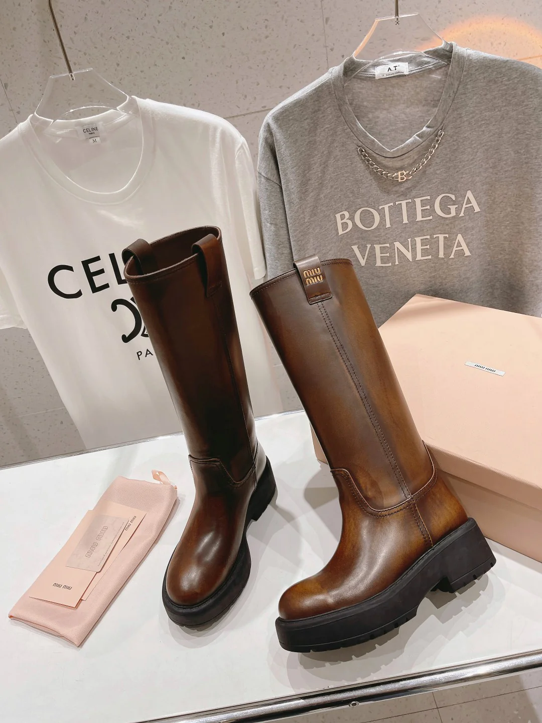 Ботинки на платформе Miu Miu 2024 - Кофейно-коричневый - 1