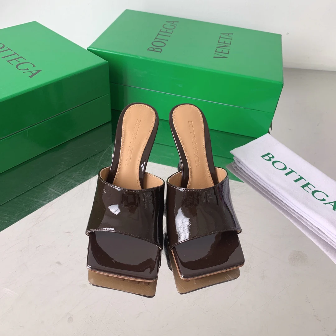 Bottega Veneta - Туфли на шпильке с квадратным носком - Мюли на высоком каблуке - Темно-коричневые