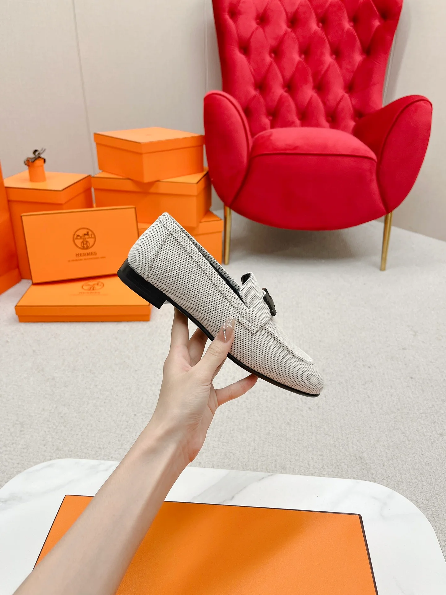 Лоферы Hermes Royal - бежево-серые