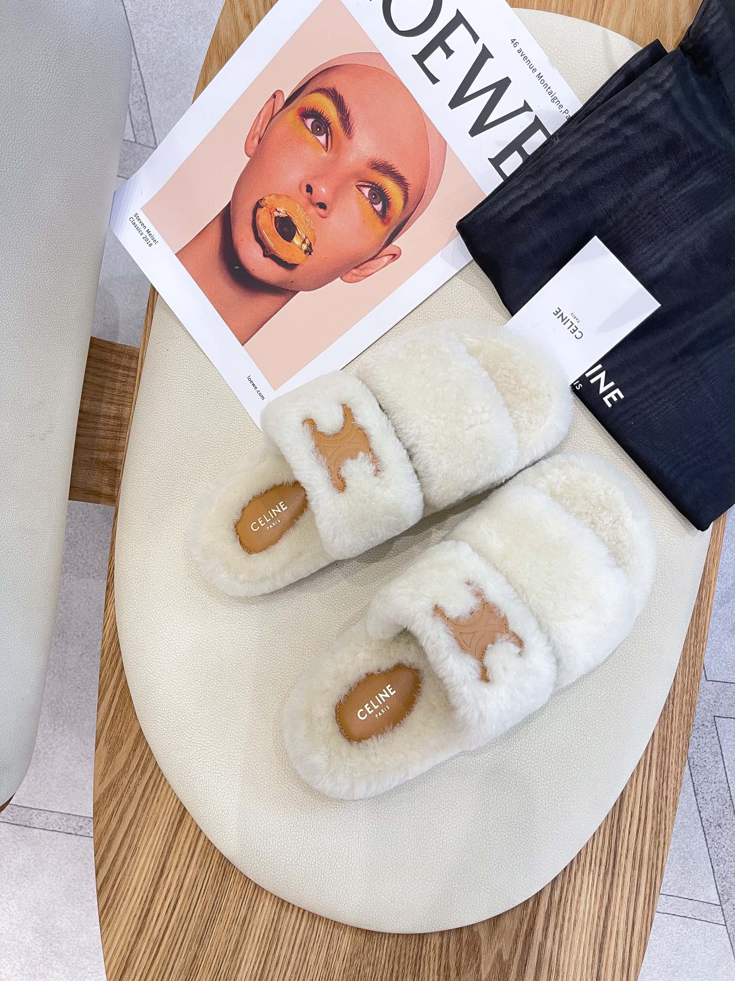 Обувь Celine - шерстяные домашние тапочки Celine - белые