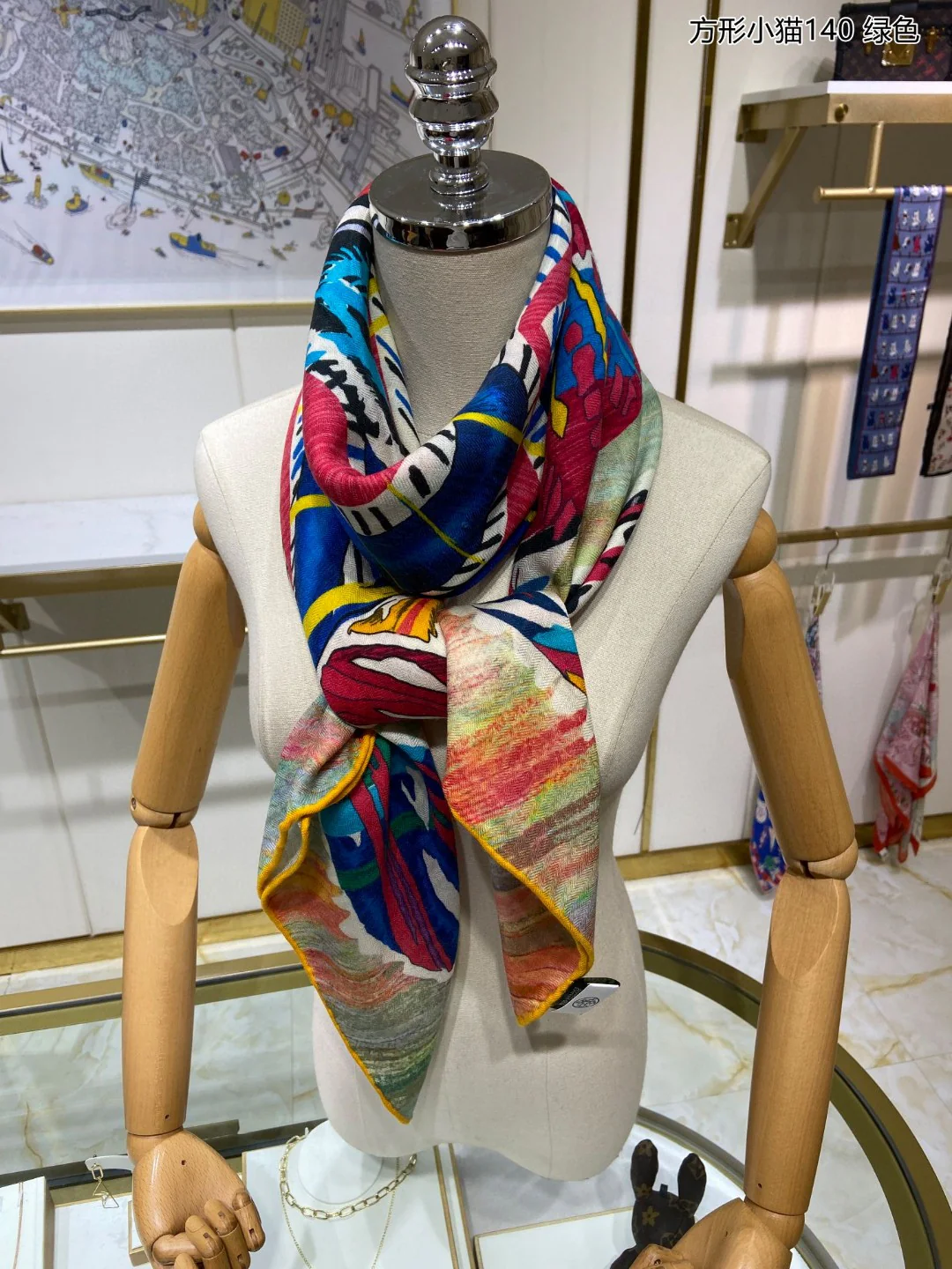 Шарф Hermes Square Kitten Scarf - 140 см - 70% кашемир - 30% шелк