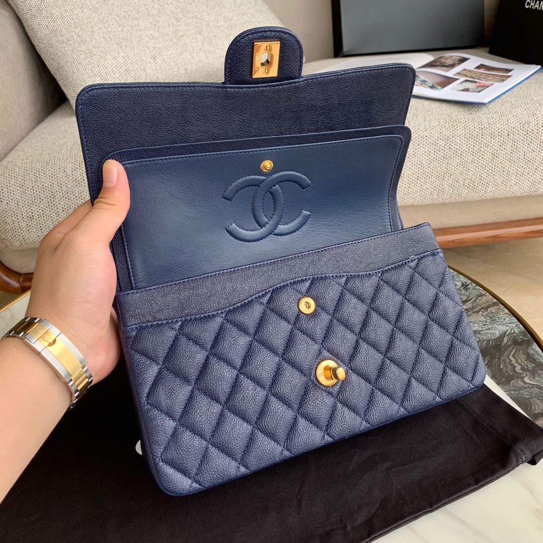 Сумка Chanel CF весна/лето 2019 — темно-синяя — 25 см