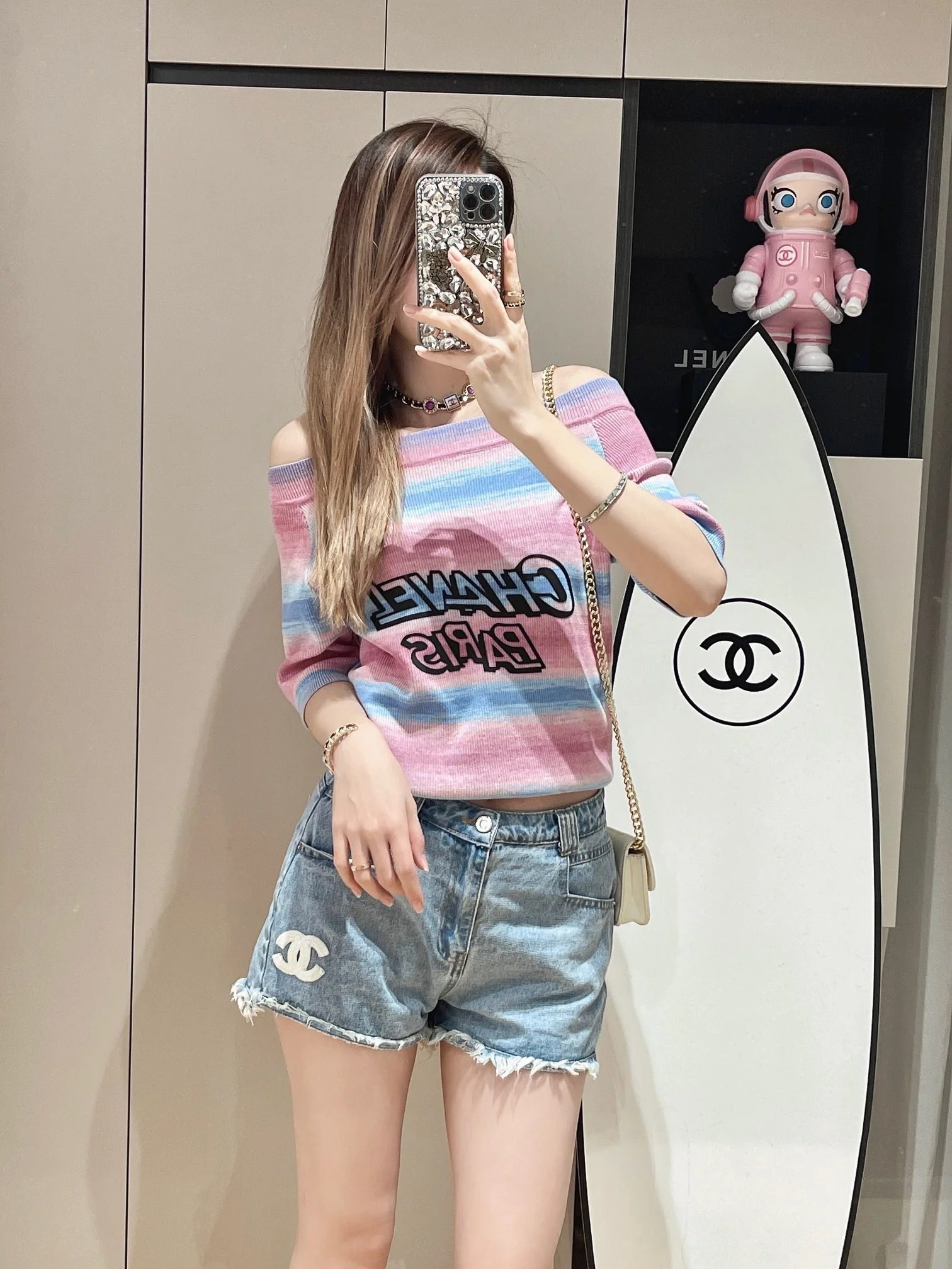 Chanel 2403 - Вязаный свитер в полоску цвета макарон