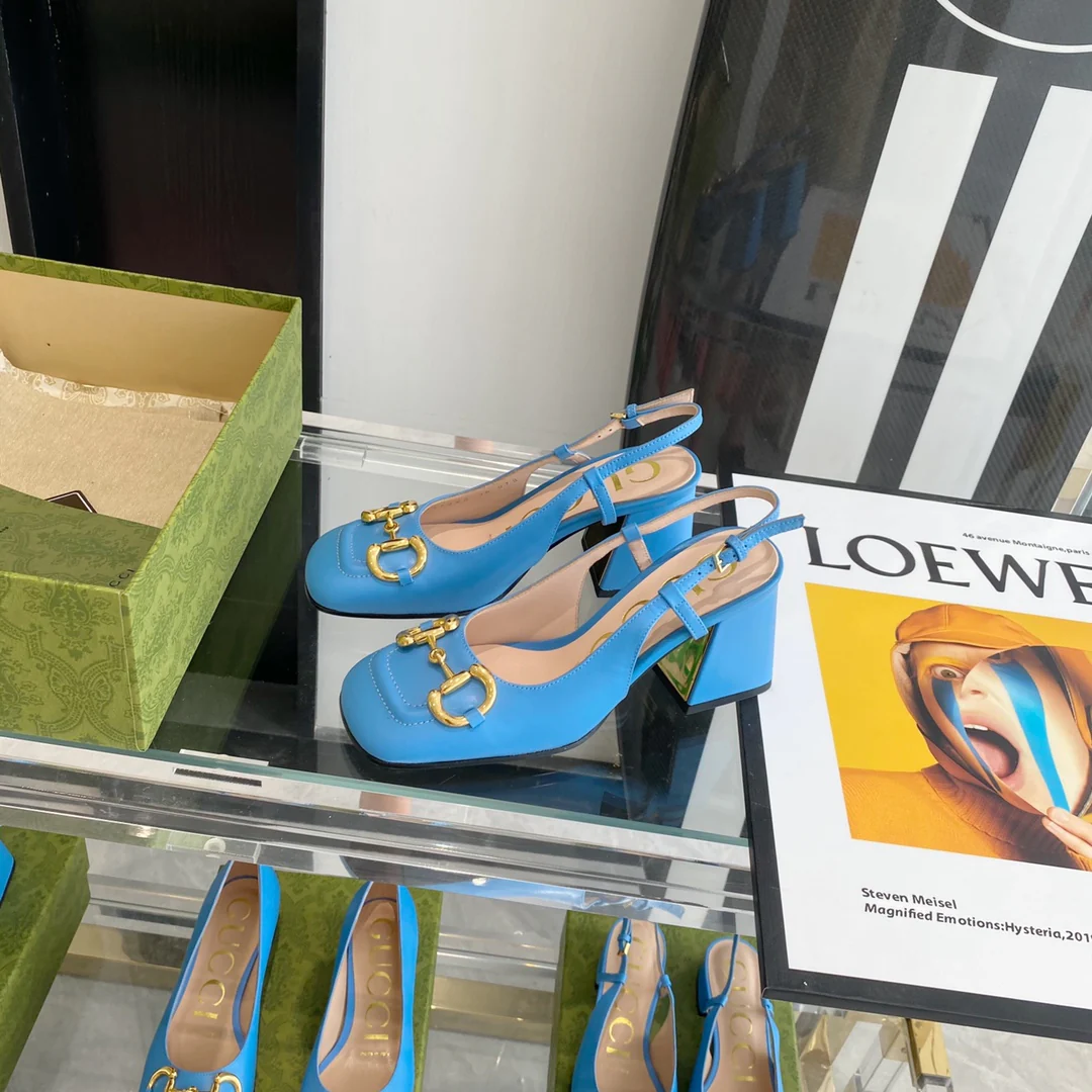 Ретро-сандалии Gucci на низком каблуке с квадратным носком - 1