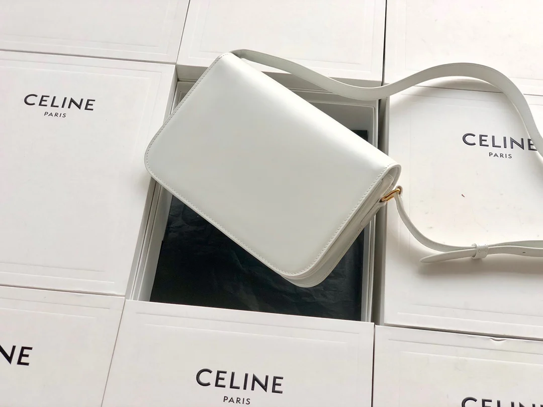 Celine Triomphe Medium Calfkin White