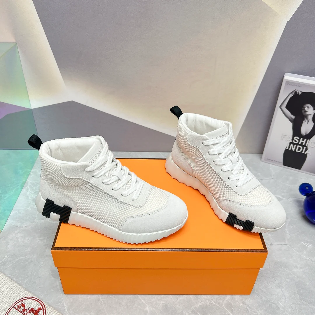 Новинка сезона весна/лето 2023 от Hermes - Дышащие сетчатые высокие повседневные кроссовки - Унисекс - Белые