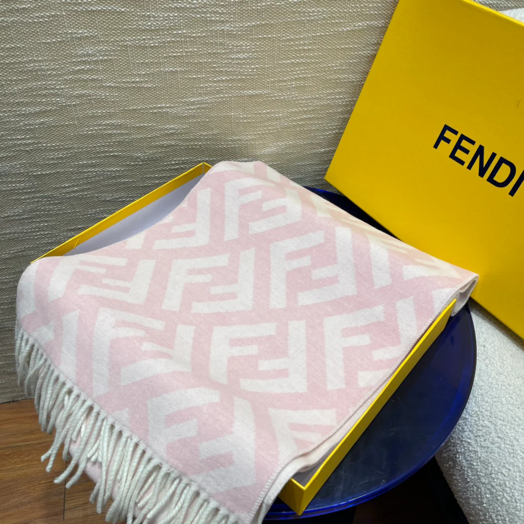 Двусторонний жаккардовый шарф Fendi, двухцветный, размер 35 - 190 см - 78 - Кашемир - 22 - Шерсть - Розовый