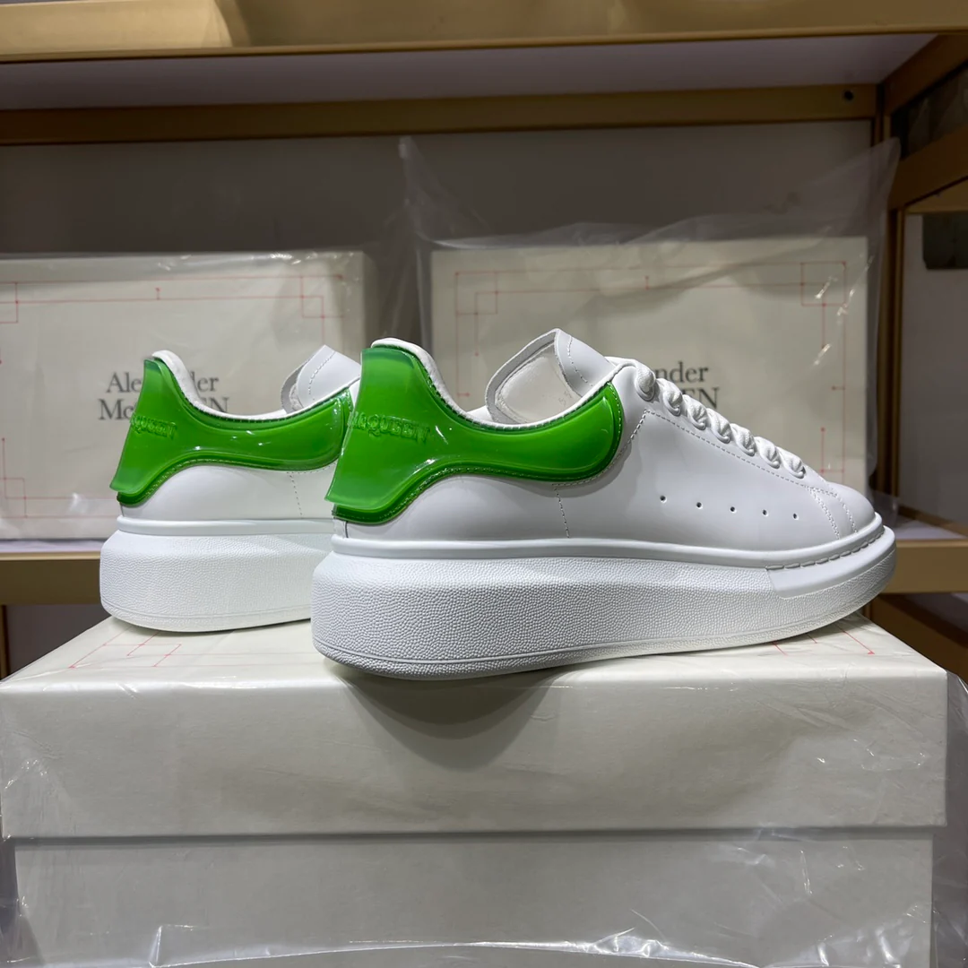 Классические белые кроссовки McQueen - унисекс - темно-зеленый резиновый каблук - премиум-издание