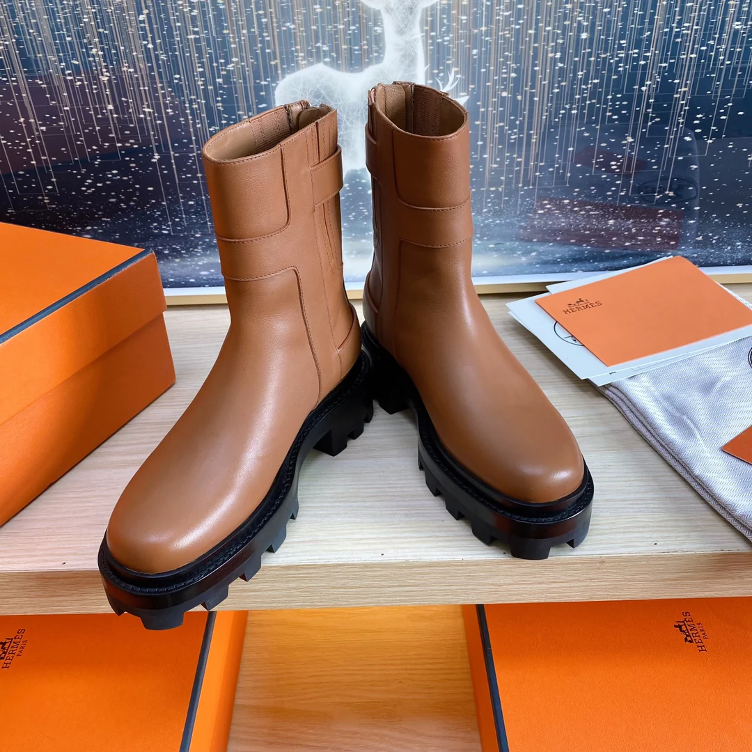Классические ботильоны Hermes 2023 года - коричневые