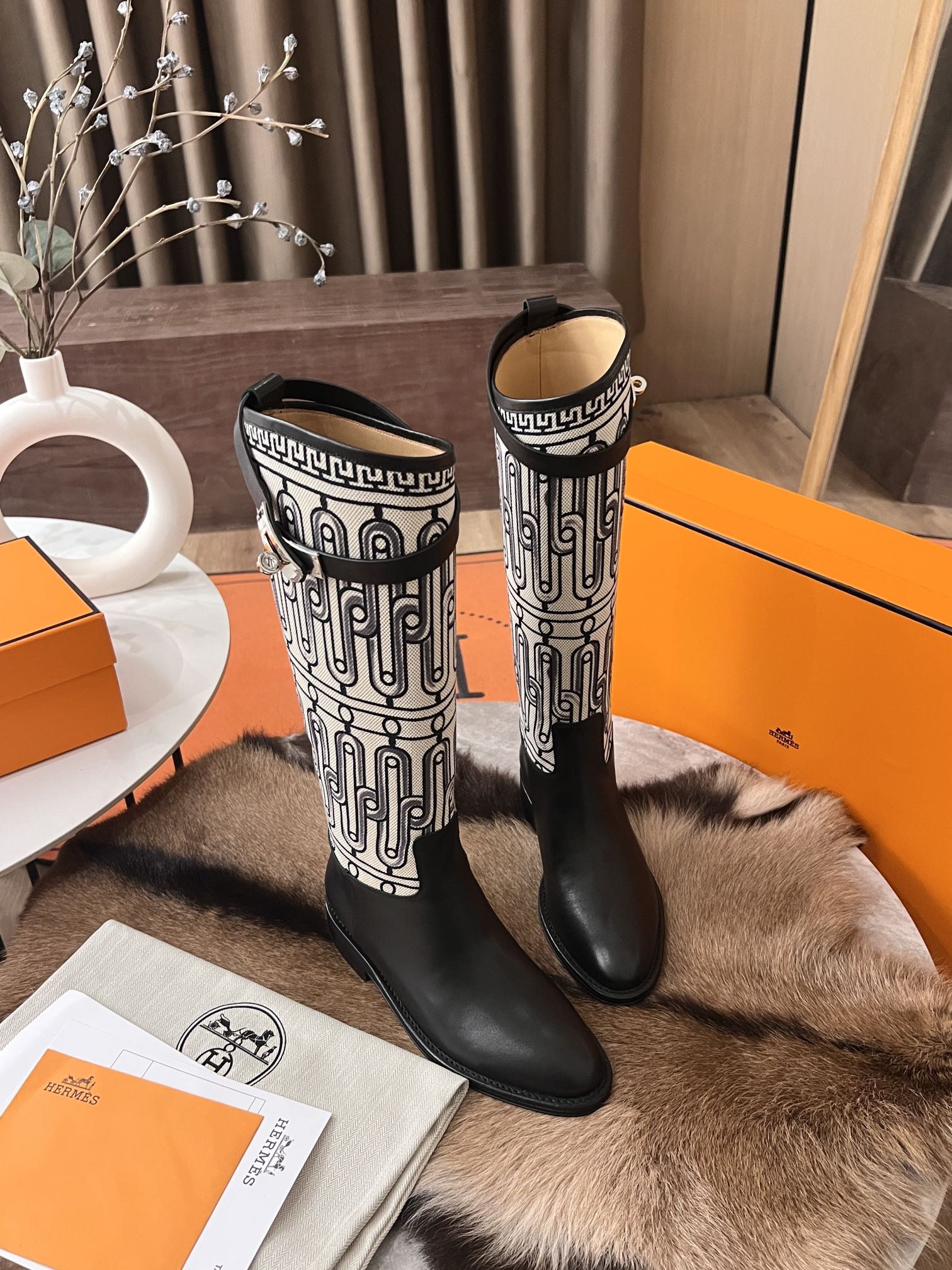 Кожаные сапоги Hermes Rider 2024 - черные
