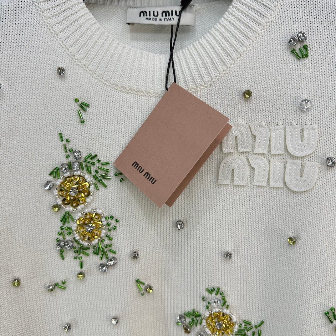 Miu Miu-2404 - Летняя новая толстая вязаная блузка с бисером