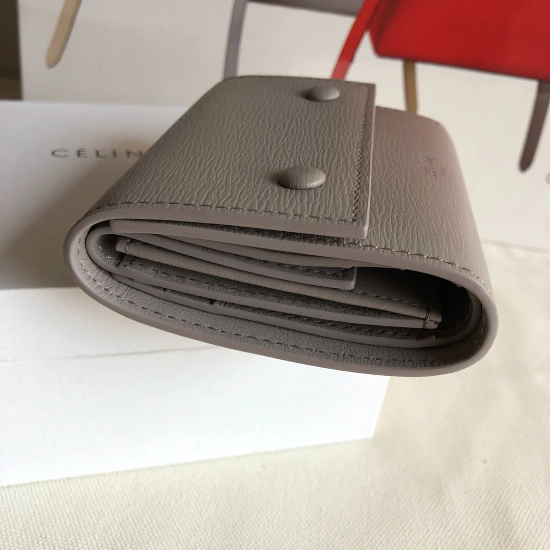 Короткий трехсекционный кошелек Celine - темно-серый с узором 