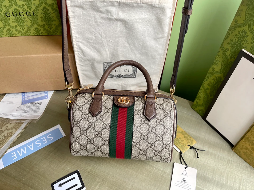 Сумка-мешок Gucci Classic Logo Medium Boston Bag - коричневая.