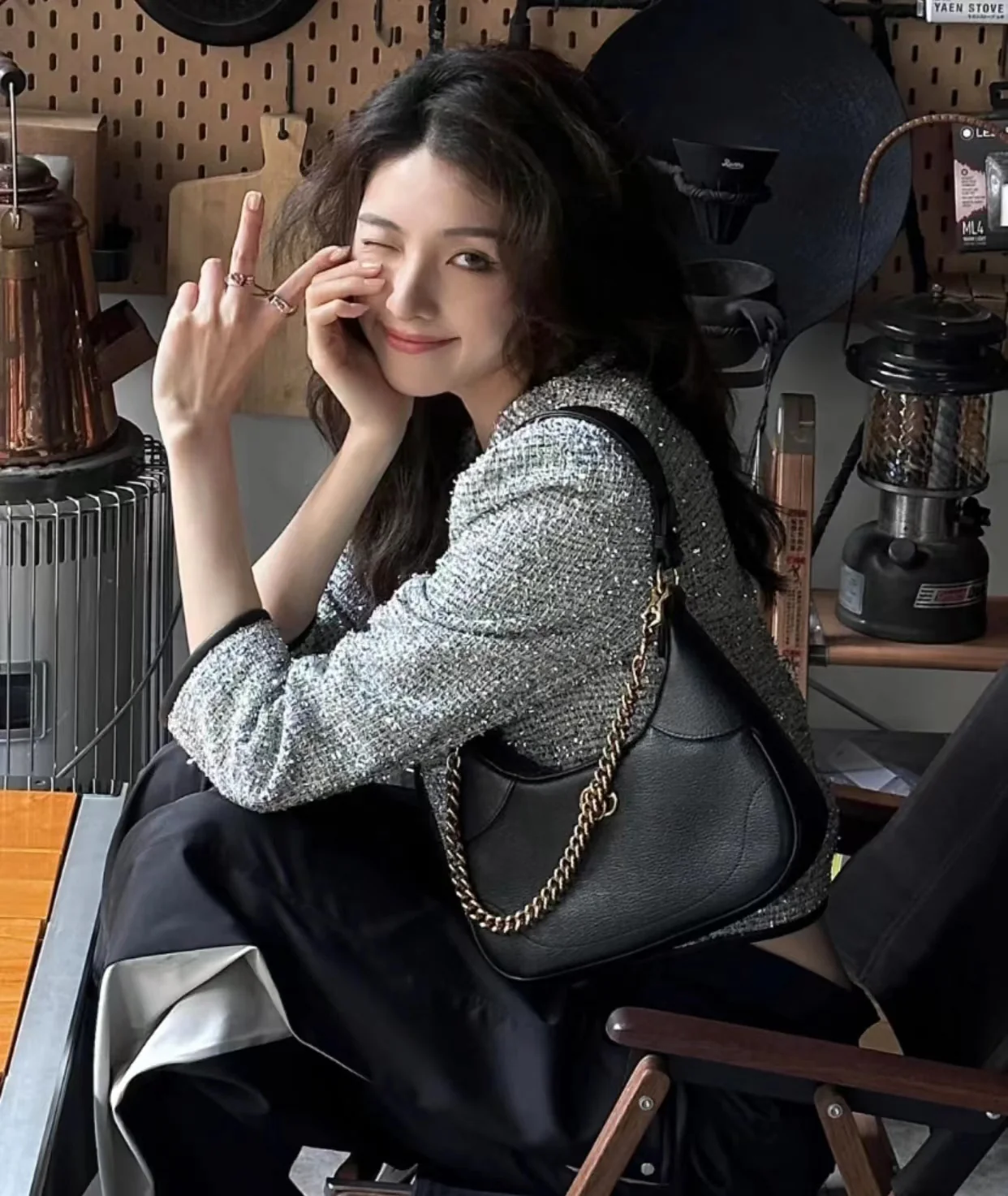 Сумка Gucci на цепочке через плечо - черная