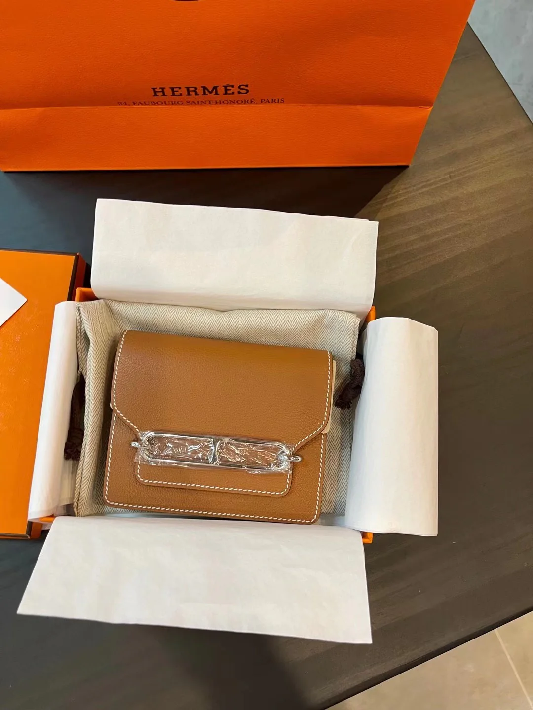 Пряжка Hermes Roulis Slim Evercolor золотисто-коричневая с серебряным покрытием