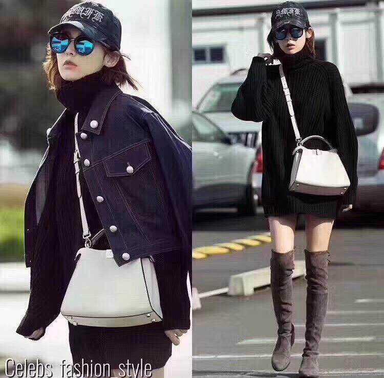 Маленькая белая кожаная сумка Fendi Peekaboo - 1