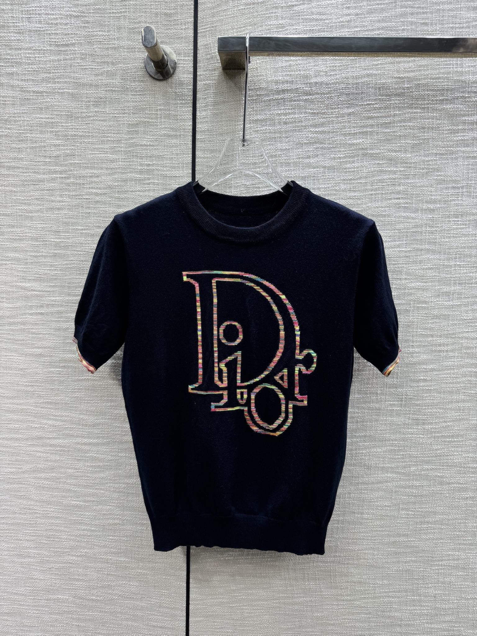 Dior-2403 - Вязаная футболка с коротким рукавом и круглым вырезом, с логотипом