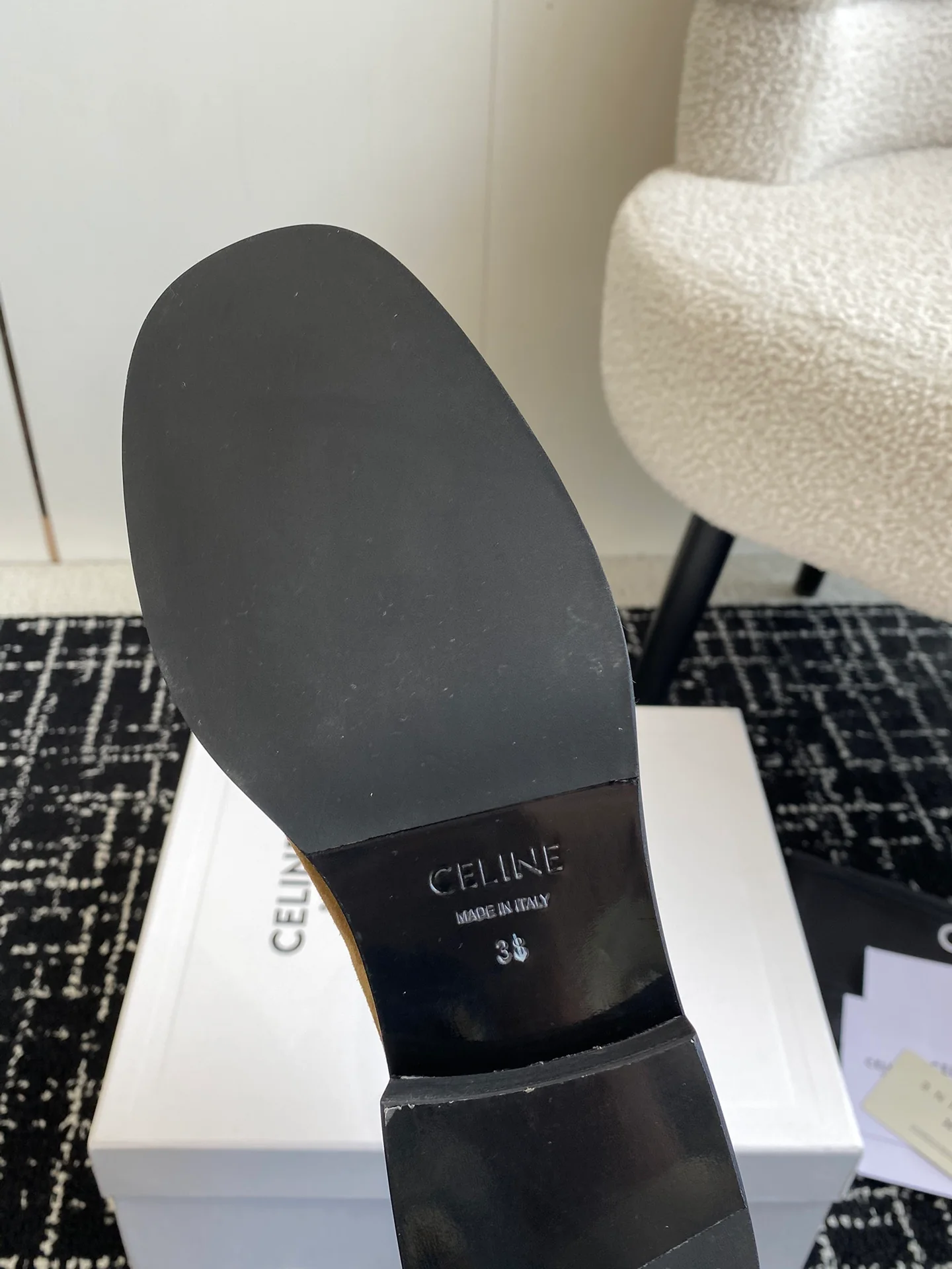 Ботильоны Celine 2024 в стиле ретро на массивном каблуке - темно-коричневые