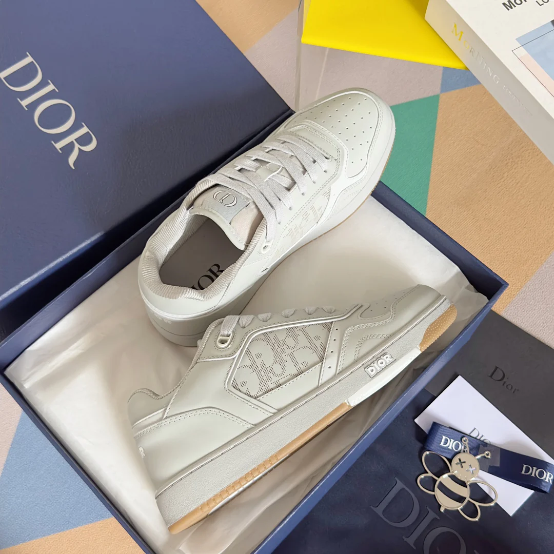 Новинка 2023 года от Dior - Серия B27 - Повседневные кроссовки с монограммой и каменным узором - Унисекс - Бежевый/Серый