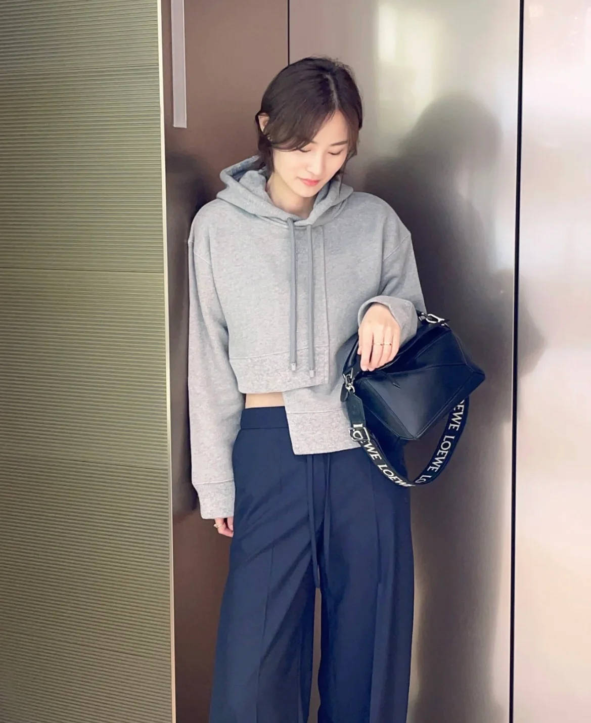 Loewe Puzzle Leather Satin Leather Black Small