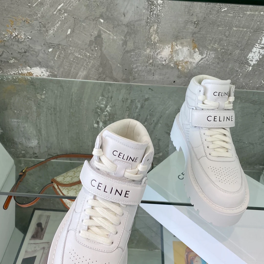 Новинка 2022 года от Celine - Высокие кроссовки - Классический баскетбольный стиль - Белые