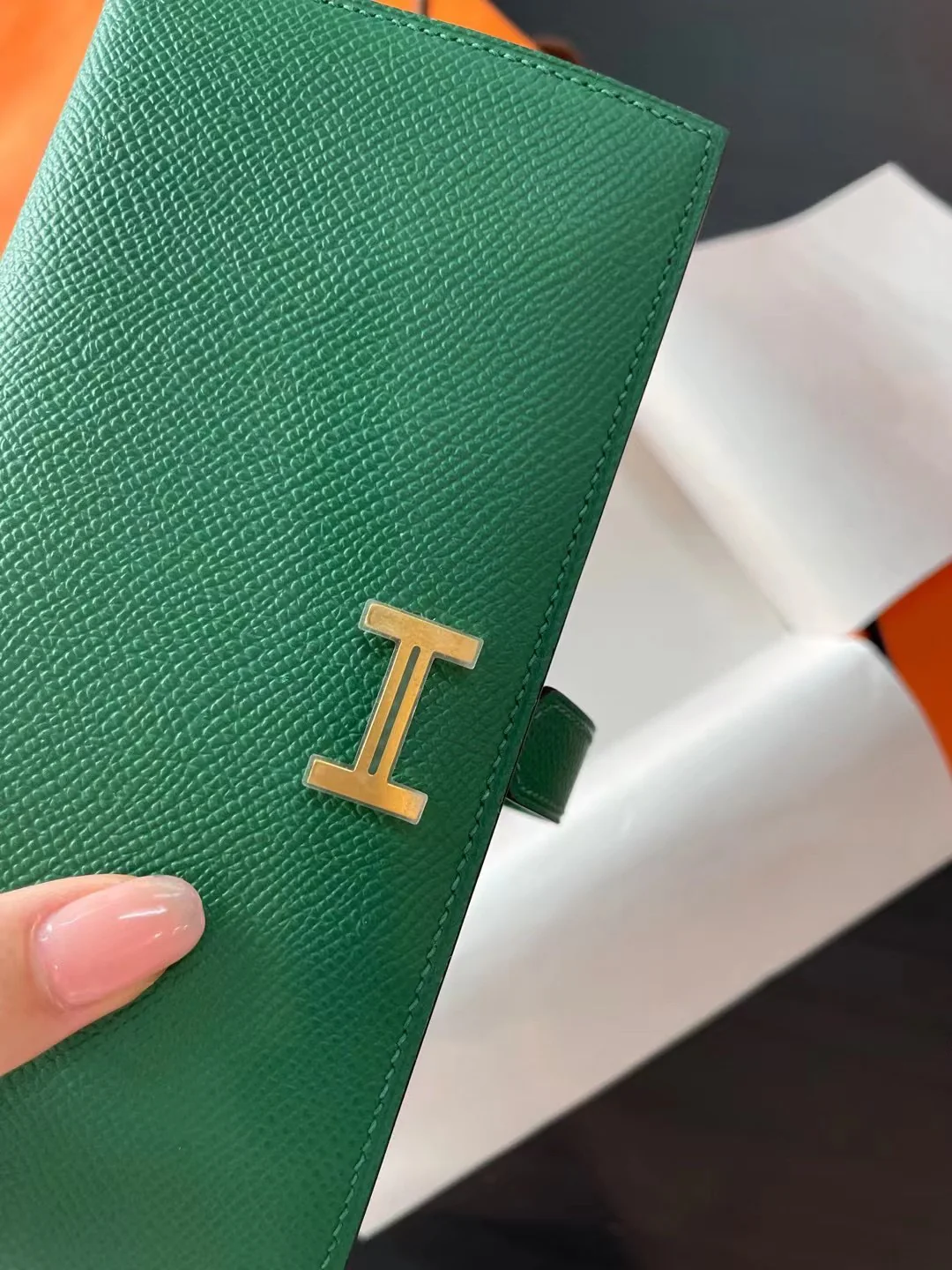 Длинный кошелек Hermes Bearn - бархатно-зеленый