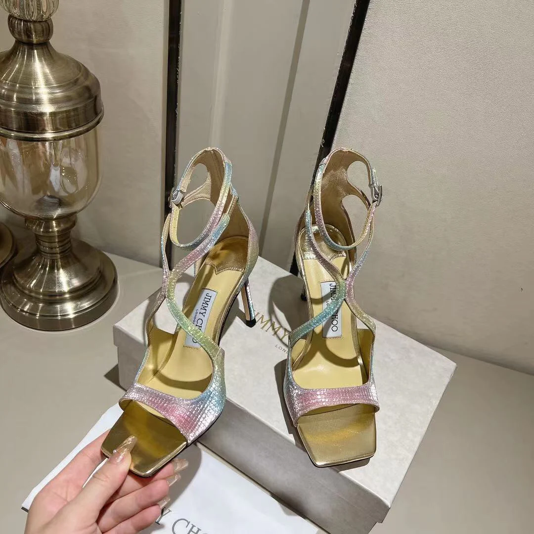 Босоножки на высоком каблуке с открытым носком от Jimmy Paris Window Custom Design - 10 см - разноцветные