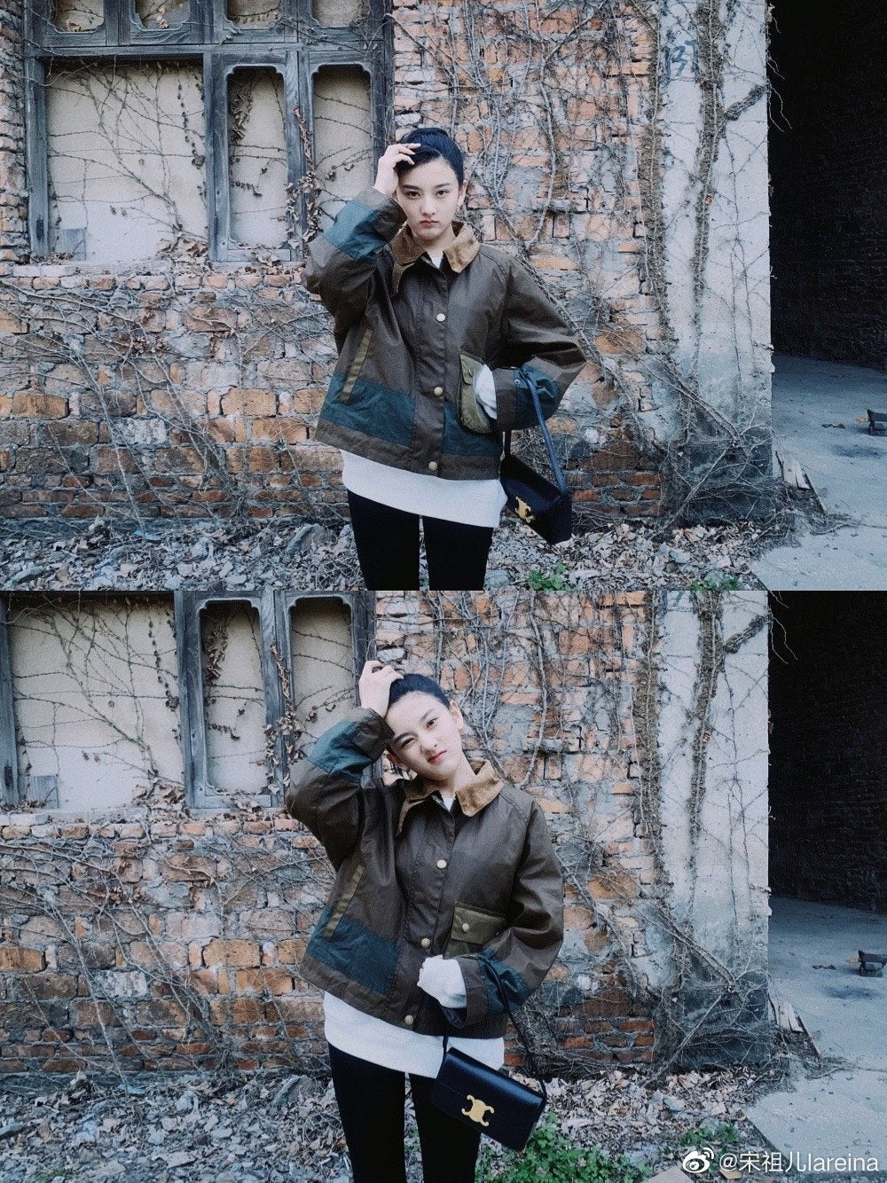 Кожаная сумка через плечо Celine Triomphe - черная