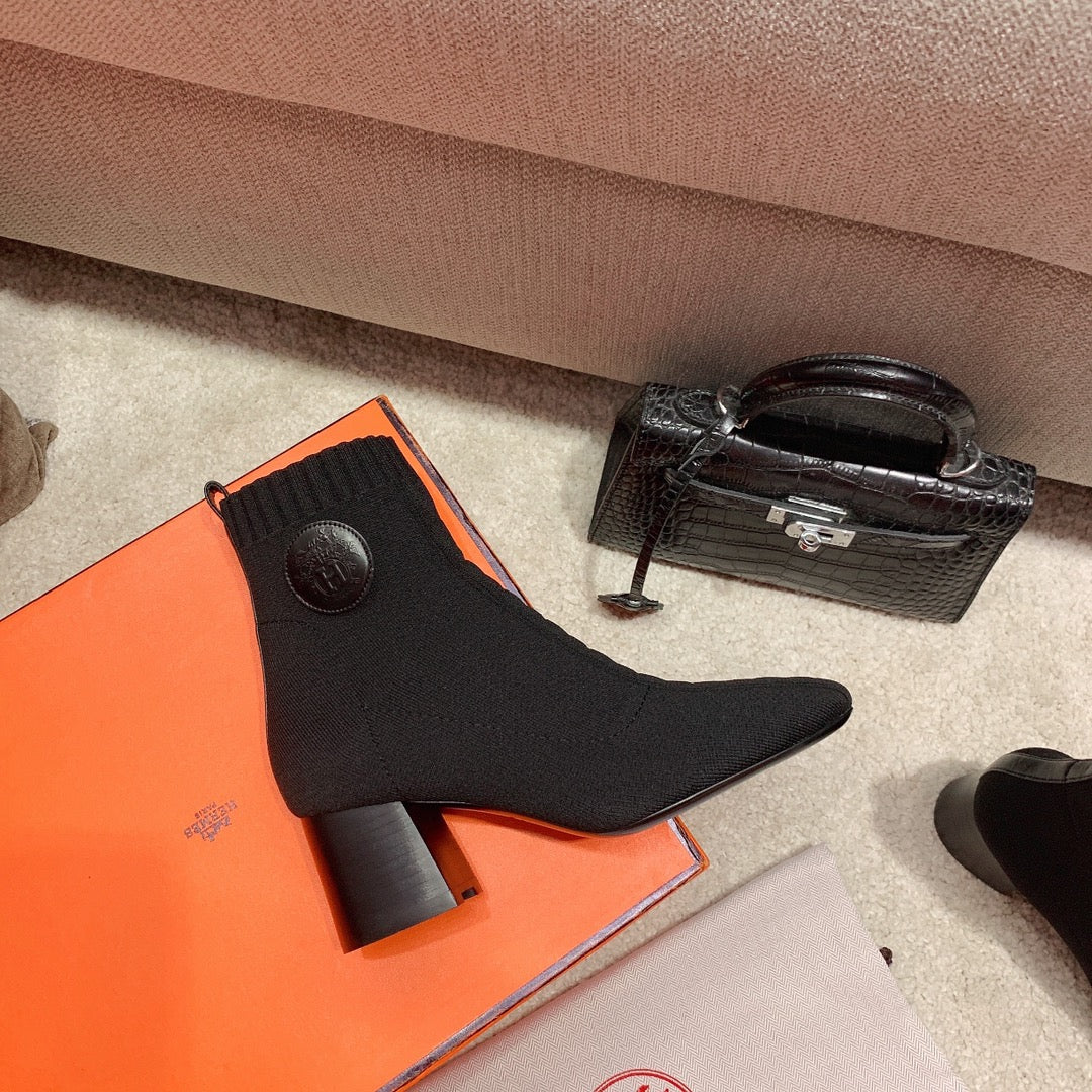 Вязаные эластичные сапоги Hermes-volver - черные