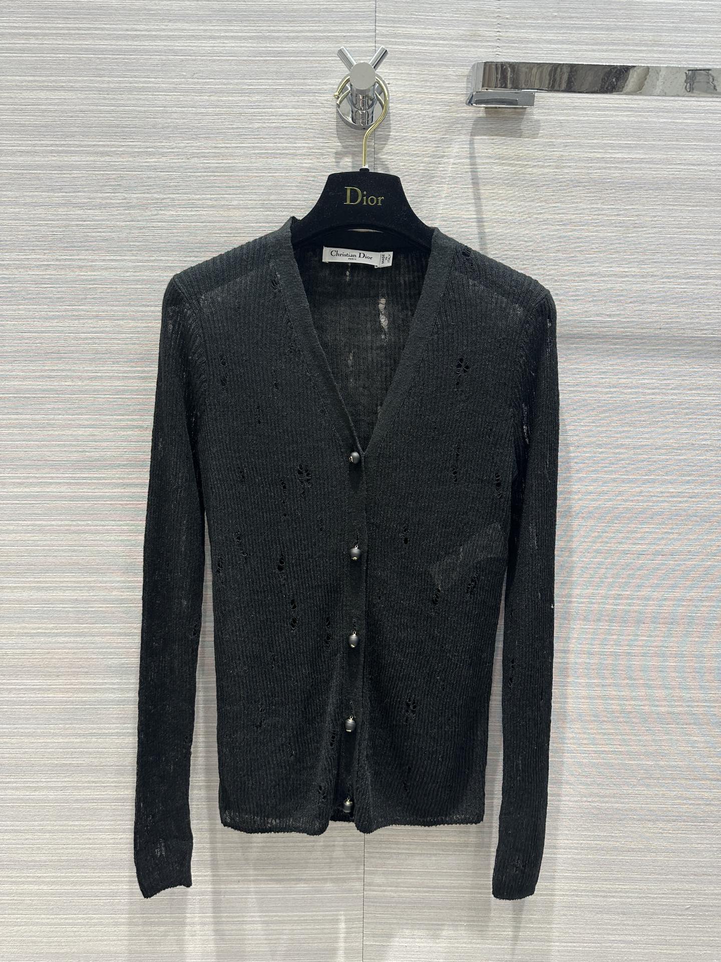 Кардиган Dior 2403-24 Early Spring Resort из льняной пряжи с эффектом потертости - черный