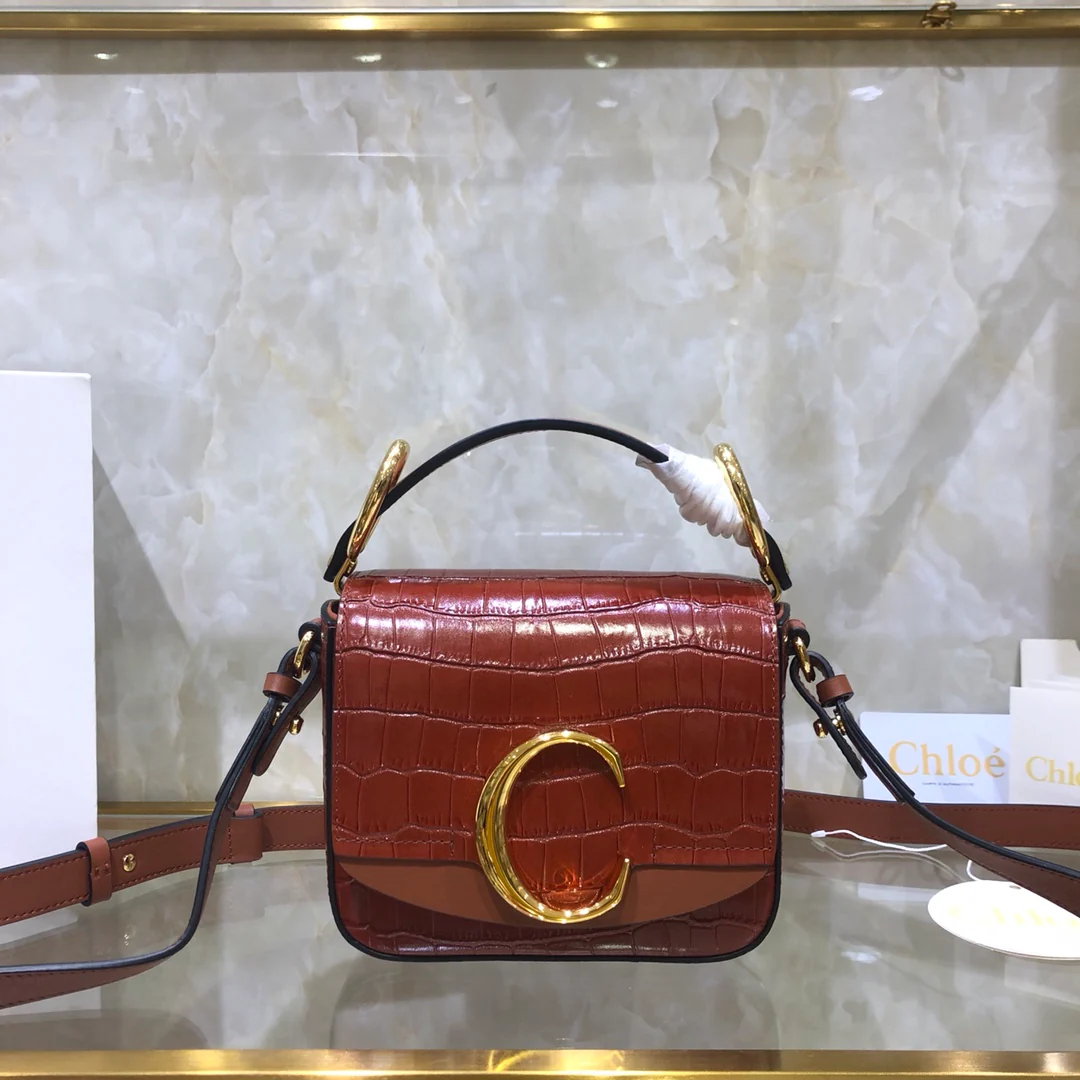 Сумка Chloe C-bag - Замша с тиснением под крокодиловую кожу - Карамельный цвет