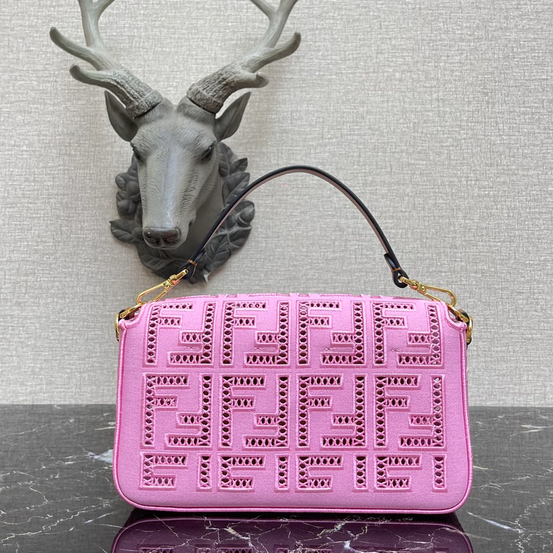 Fendi Baguette Medium White Canvas Bagel - 1