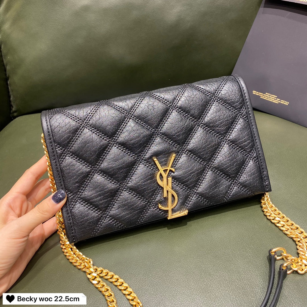 Сумка YSL-Becky из овечьей кожи с ромбовидной стёжкой и цепочкой - 1 шт.