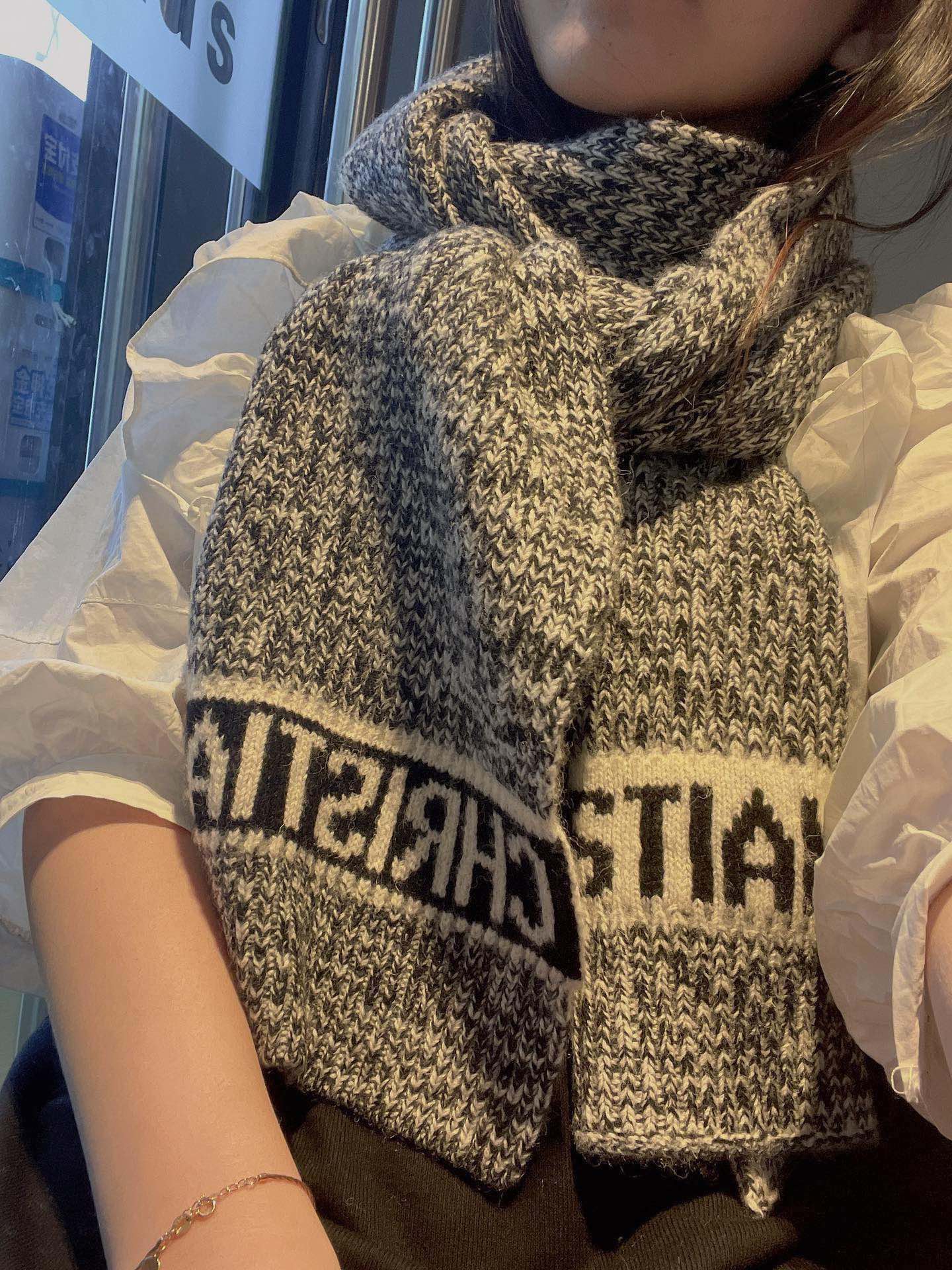 Вязаный шарф Dior с буквенным принтом - 35 см - 200 см - Черный