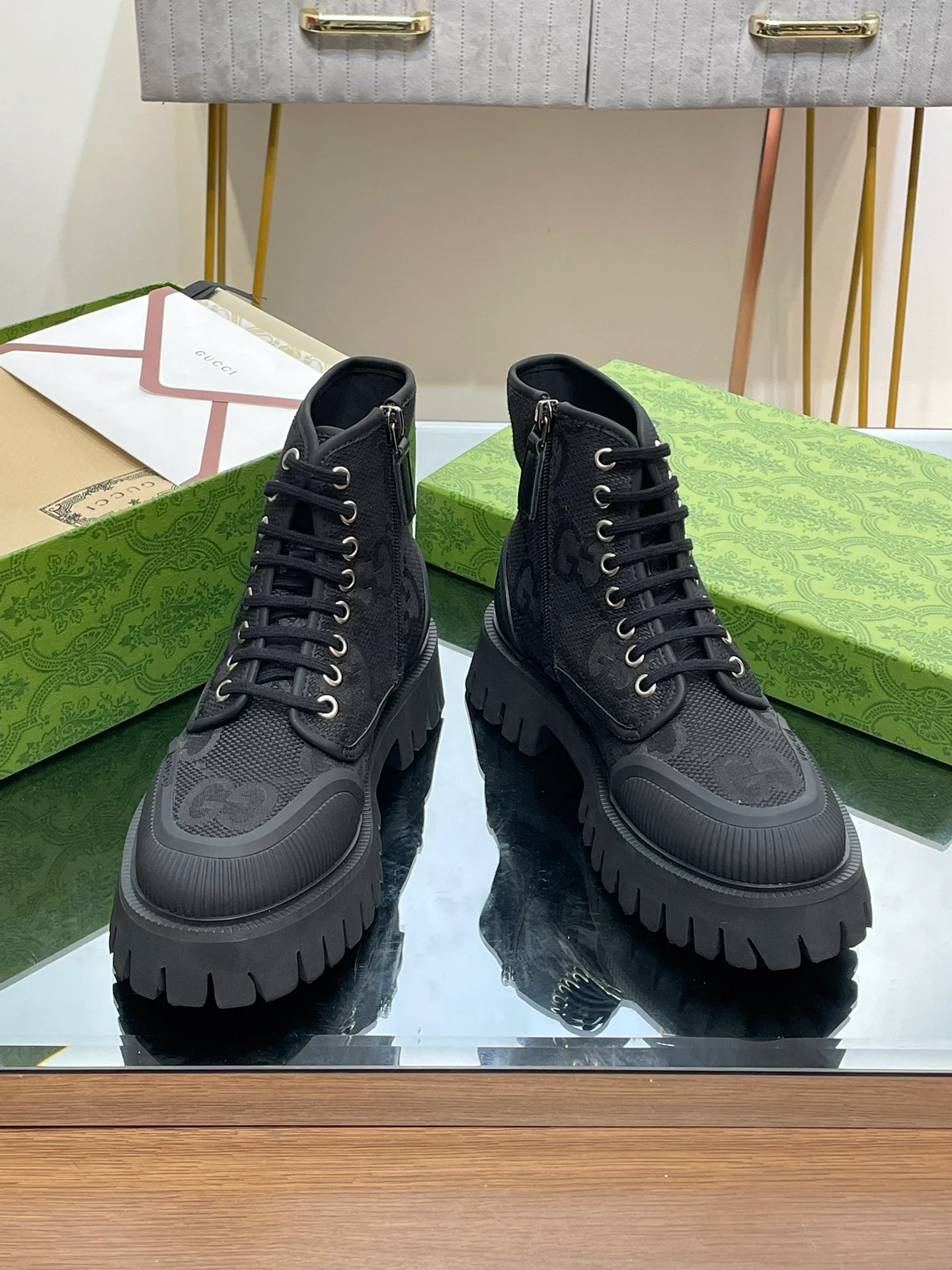 Высокие кроссовки на платформе Gucci - унисекс - черные