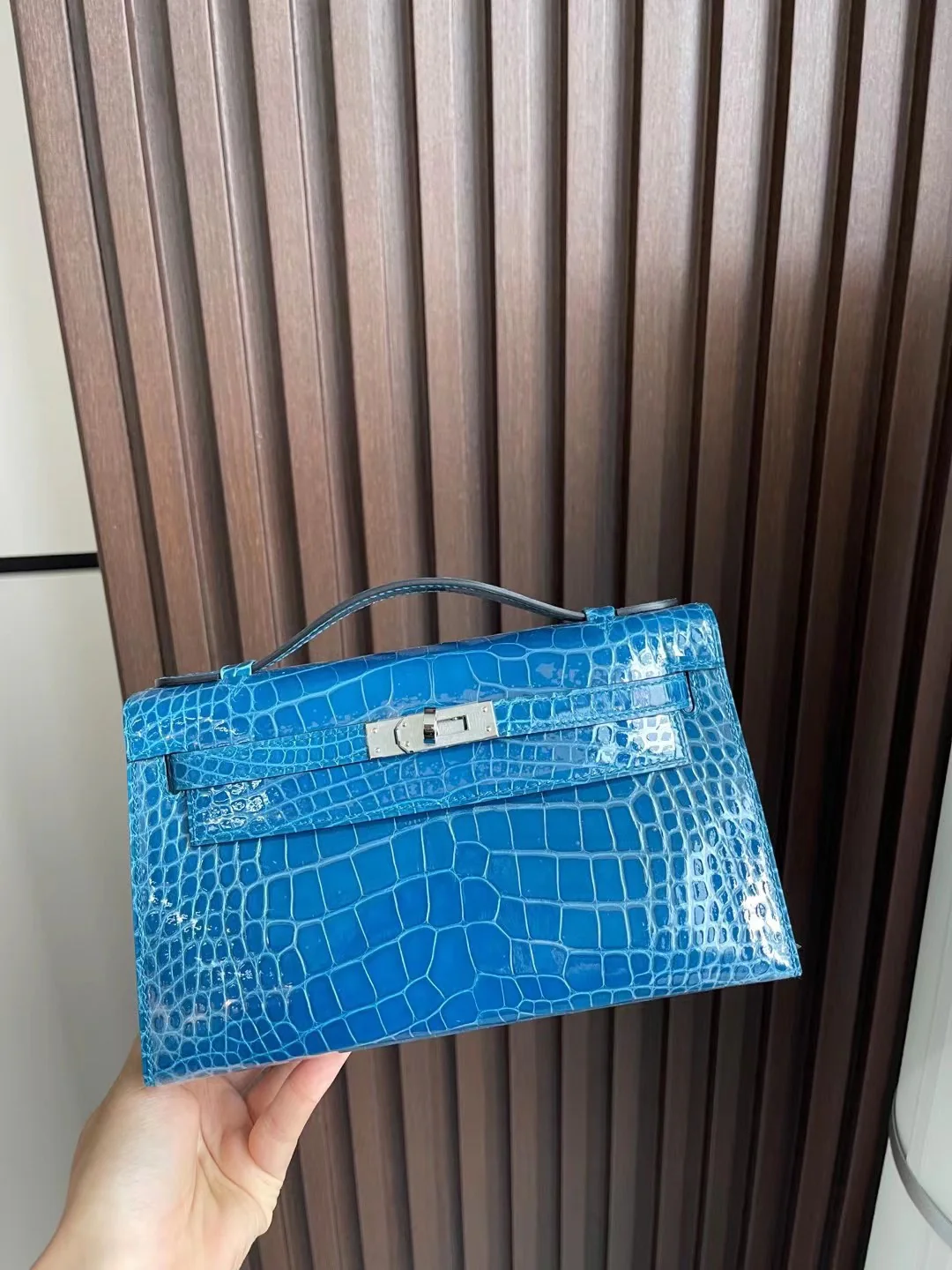 Hermes Kelly Mini 1st Generation Alligator 7W Ezmir Blue Silver Buckle