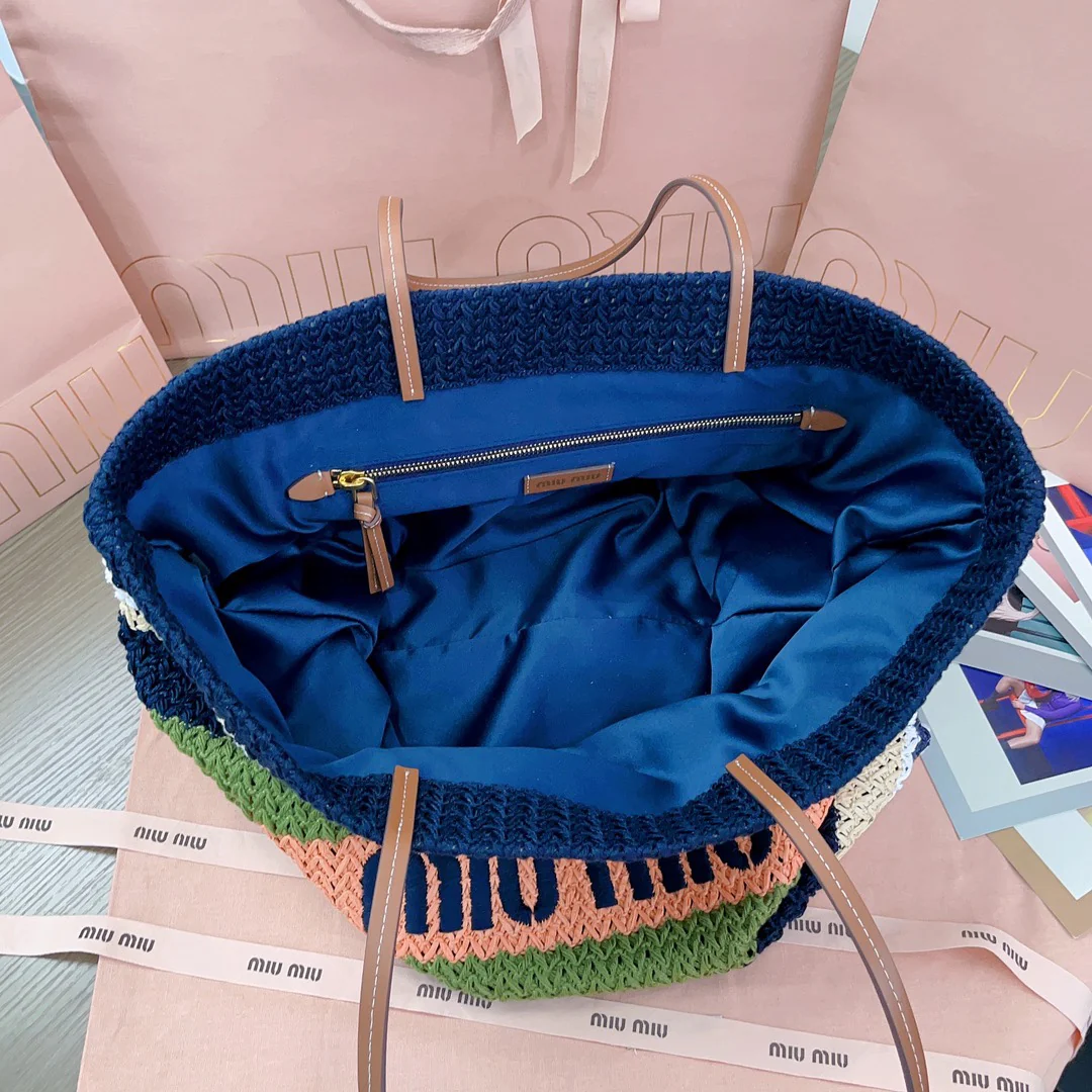 Miu Miu-5bg228 - Сумка-тоут из хлопчатобумажной пряжи, сотканная из соломы-1