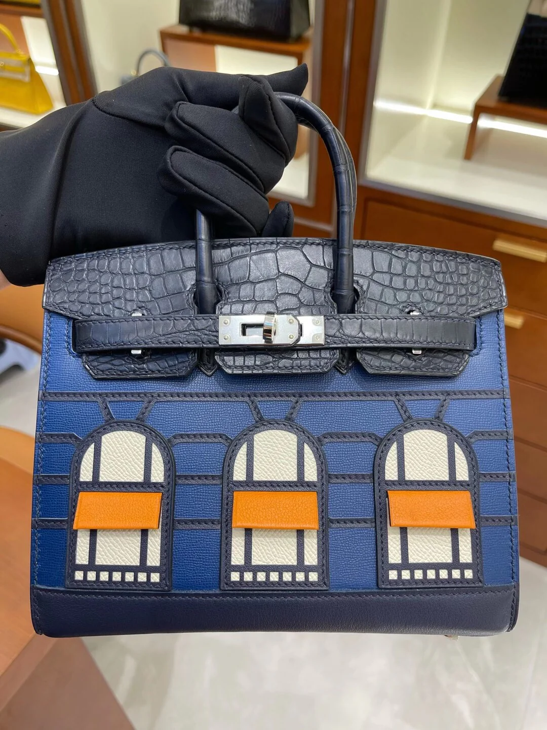 Сумка Hermes Birkin 20 House Bag из кожи аллигатора в стиле пэчворк
