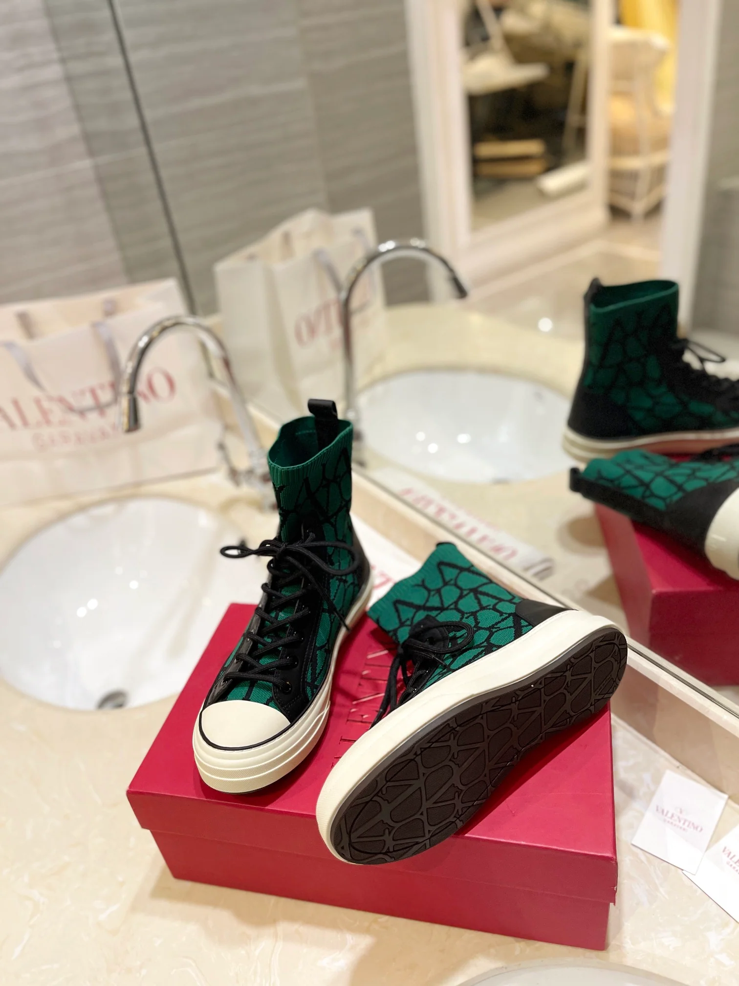 Туфли-носки Valentino до середины икры - унисекс - зеленые